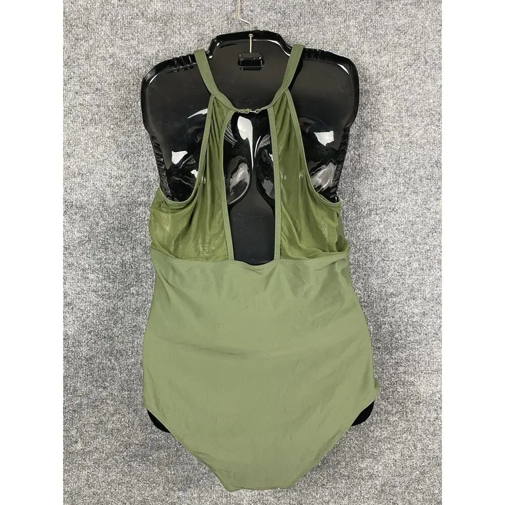 Tempt Me Women One Piece Swimsuit Olive Green High‎ Waist XL